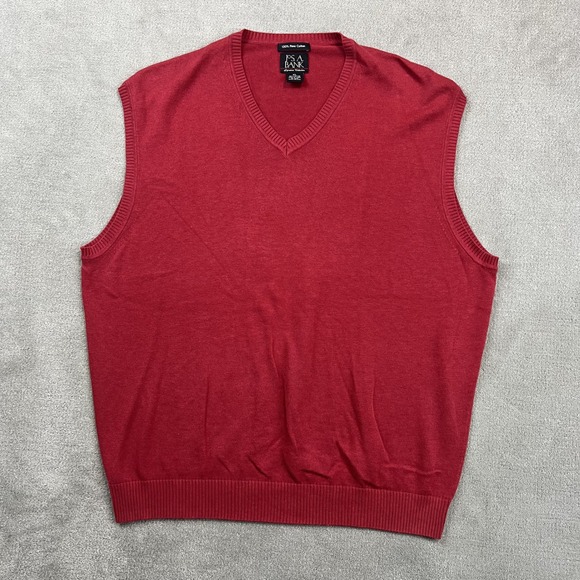 Jos A Bank XL Red Pima Cotton V-Neck Sweater Vest Preppy Signature Collection — photo 2